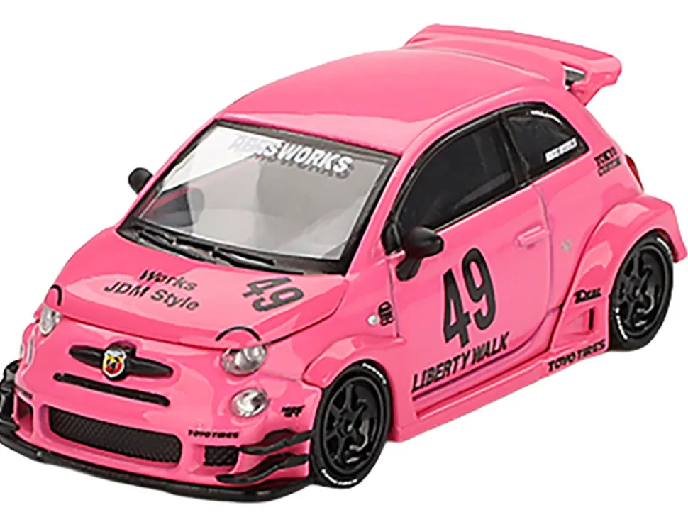ABARTH 595 #49 "LB-Works x Abas Works" Pink Limited Edition 1/64 Diecast Model Car by Mini GT