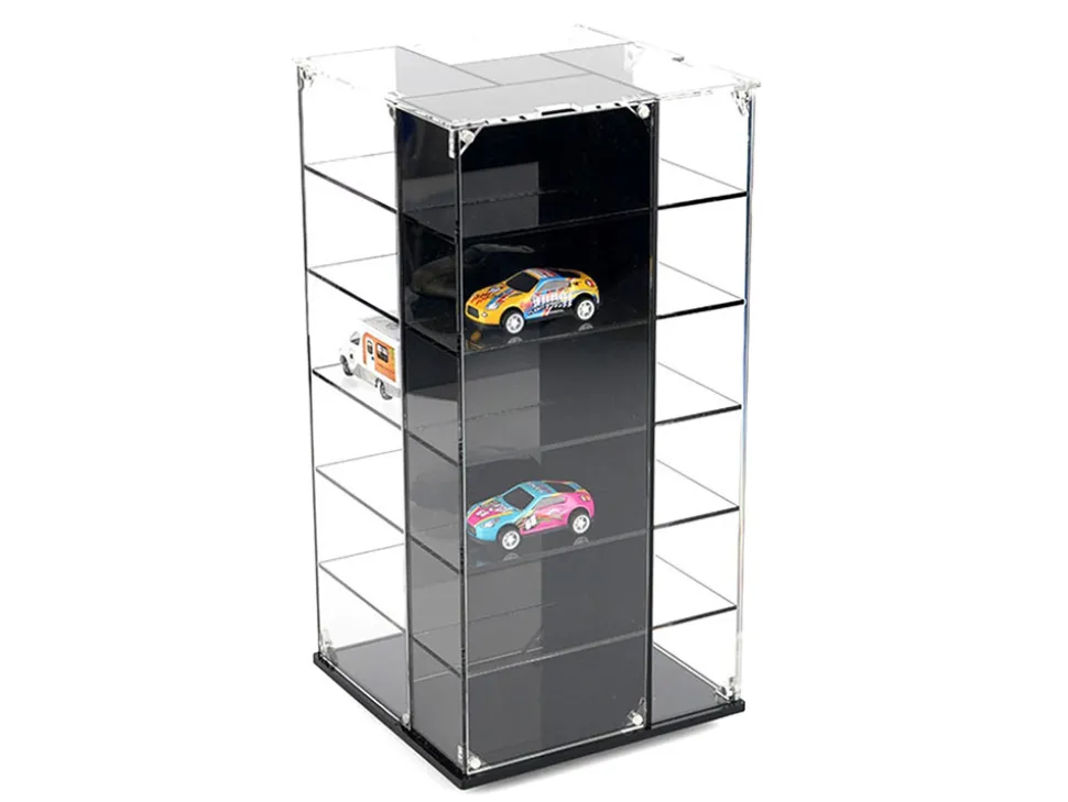 Acrylitower Showcase 24 Car Display Desktop Spinner with Cover Black "Mijo Exclusives" for 1/64 Scale Models