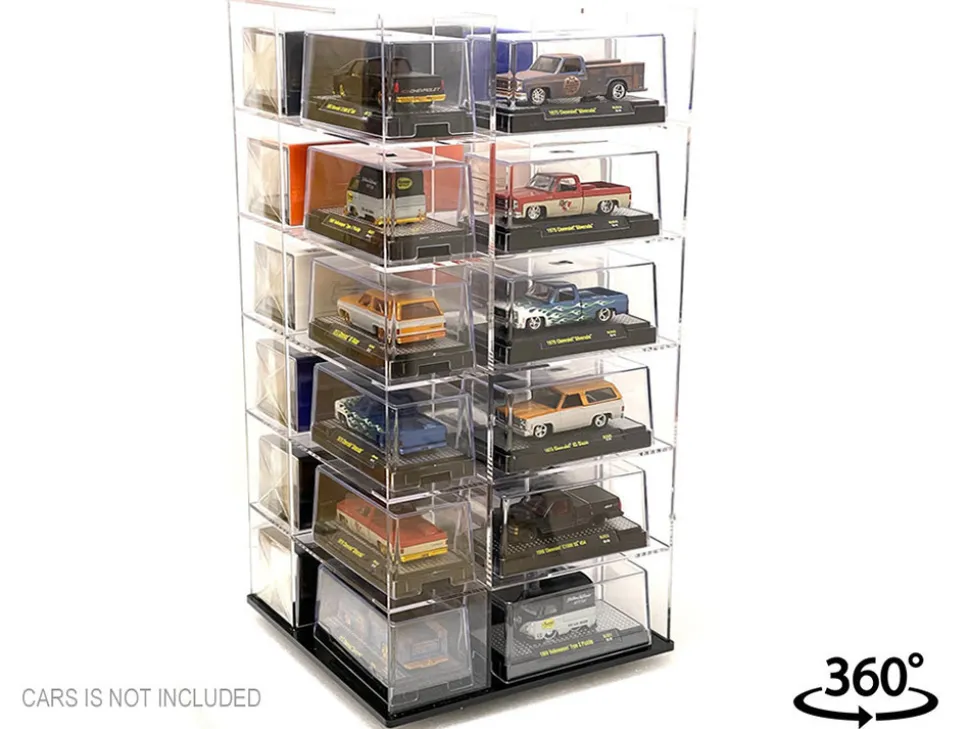Acrylitower Showcase Large 24 Car Display Desktop Spinner with Cover Clear "Mijo Exclusives" for 1/64 Scale Models