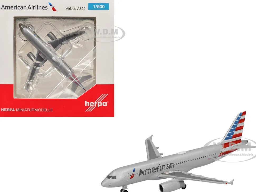 Airbus A320 Commercial Aircraft "American Airlines" (N680AW) Silver with Blue and Red Tail 1/500 Diecast Model Airplane by Herpa