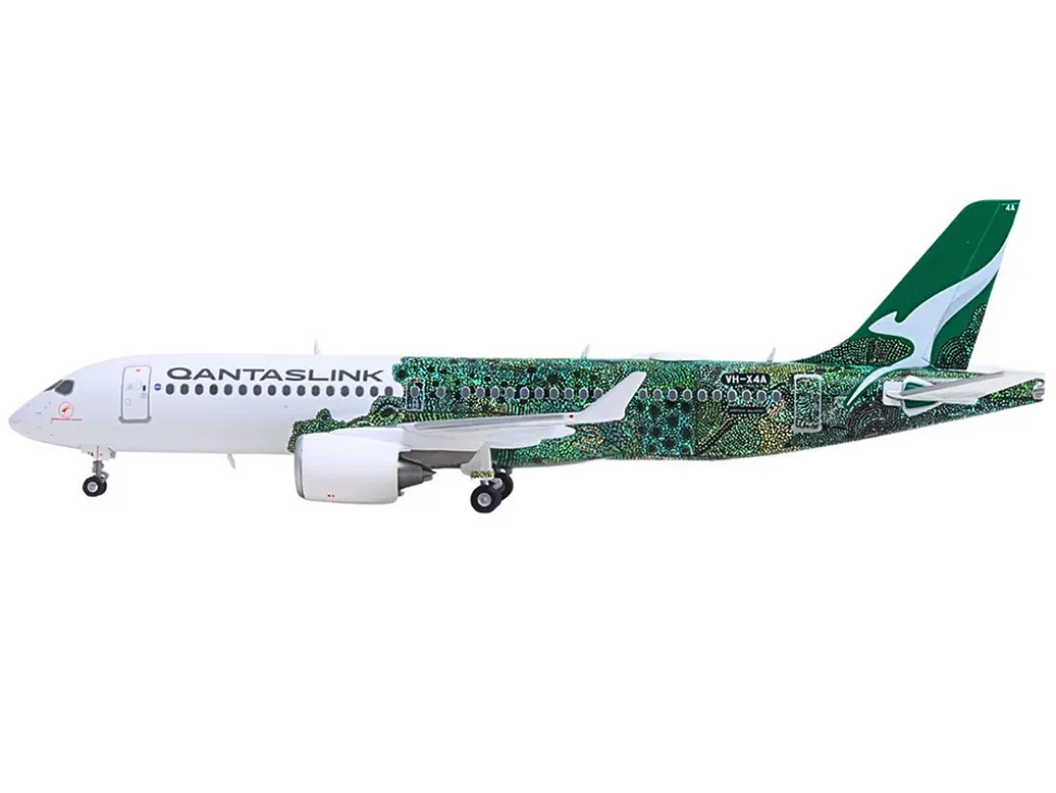 Airbus A220-300 Commercial Aircraft "QantasLink Flying Art Series - Minyma Kutjara Tjukurpa" (VH-X4A) White with Green Graphics 1/200 Diecast Model Airplane by Herpa