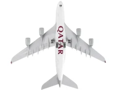 Airbus A380 Commercial Aircraft "Qatar Airways" (A7-APA) Gray with Tail Graphics (Snap-Fit) 1/200 Plastic Model by Skymarks