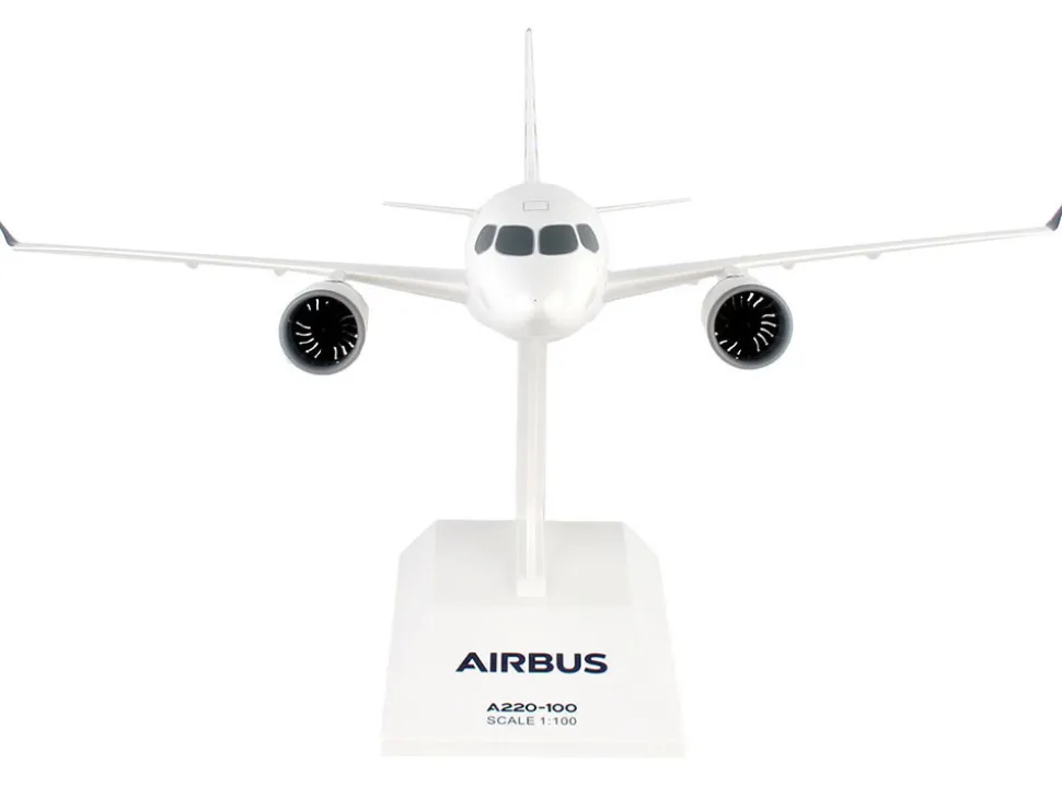 Airbus A220-100 Commercial Aircraft "Airbus Corporate Livery" (C-FFDO) White with Blue Tail (Snap-Fit) 1/100 Plastic Model by Skymarks