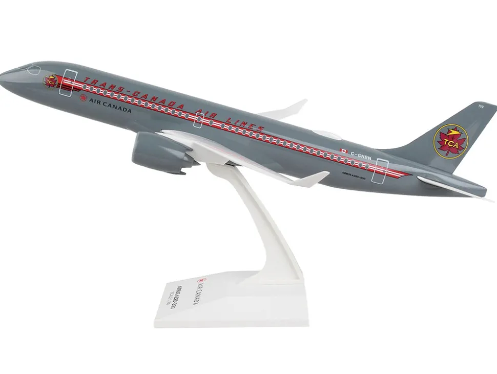 Airbus A220-300 Commercial Aircraft "Trans-Canada Air Lines - Air Canada" (C-GNBN) Gray with Red Stripes (Snap-Fit) 1/100 Plastic Model by Skymarks