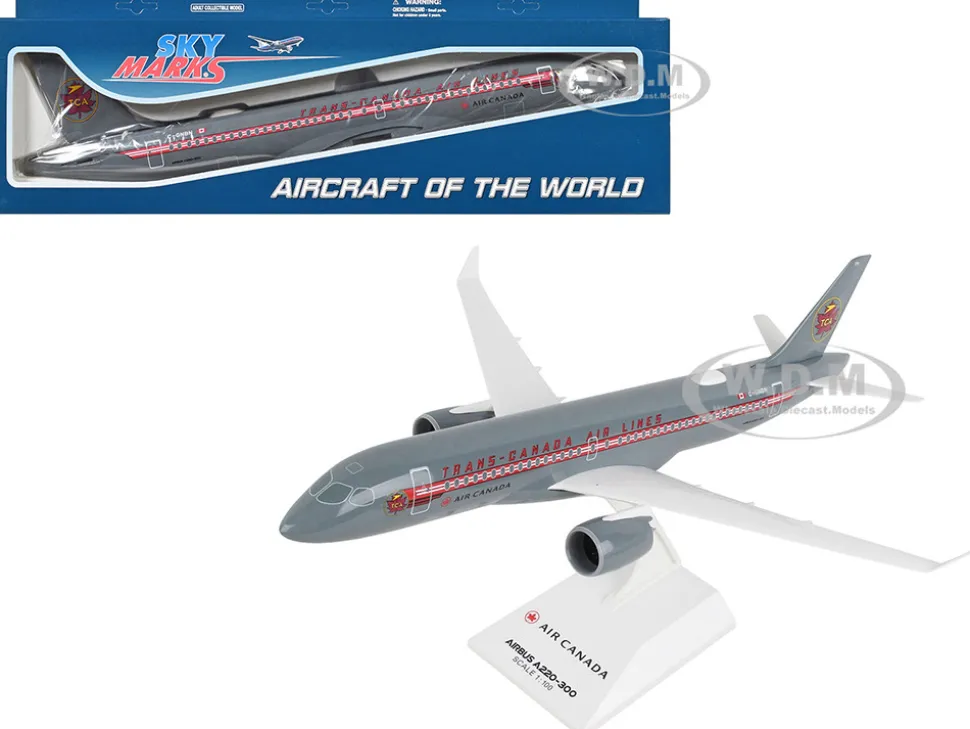 Airbus A220-300 Commercial Aircraft "Trans-Canada Air Lines - Air Canada" (C-GNBN) Gray with Red Stripes (Snap-Fit) 1/100 Plastic Model by Skymarks