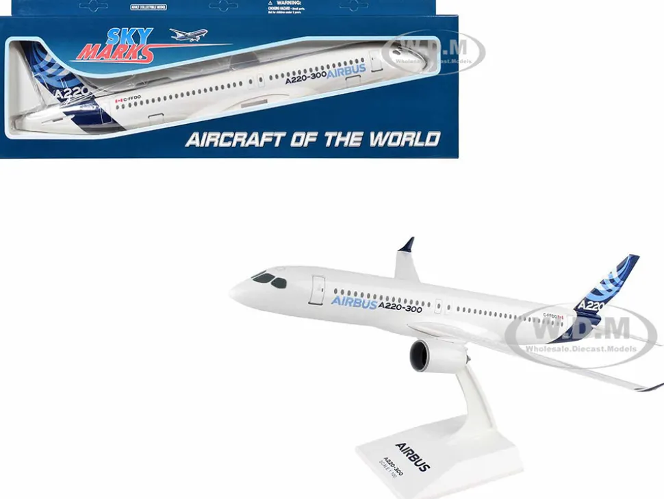 Airbus A220-300 Commercial Aircraft "Airbus" (C-FFDO) White with Blue Tail (Snap-Fit) 1/100 Plastic Model by Skymarks