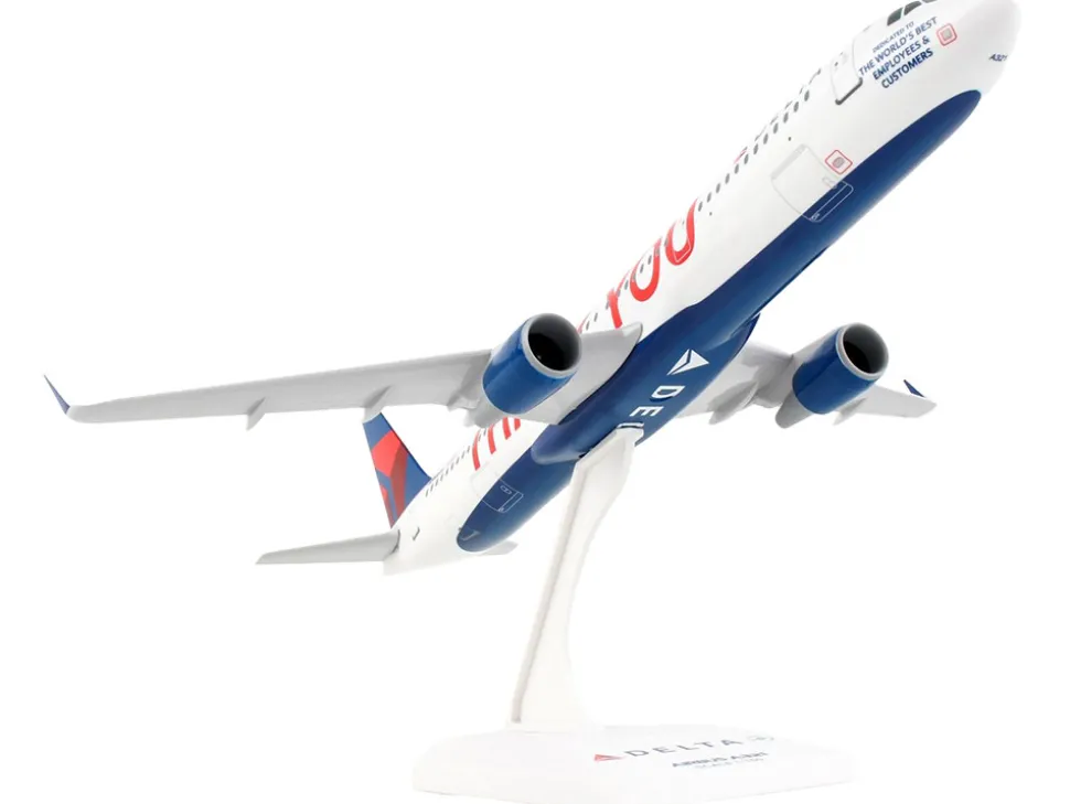 Airbus A321 Commercial Aircraft "Delta Air Lines - Thank You" (N391DN) White with Red and Blue Tail (Snap-Fit) 1/150 Plastic Model by Skymarks