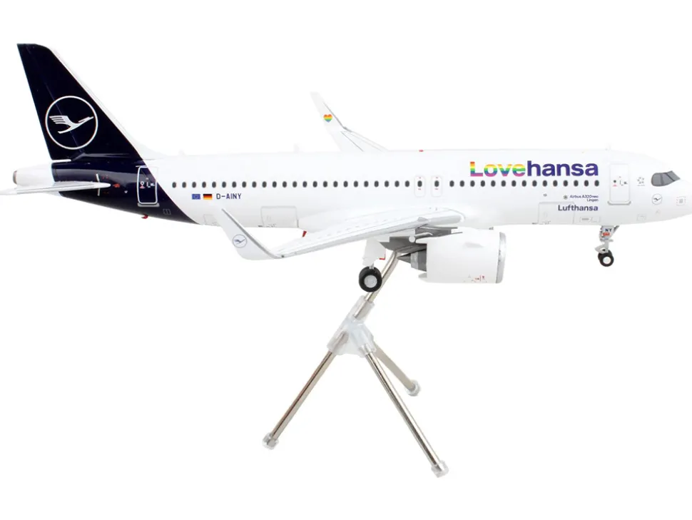 Airbus A320neo Commercial Aircraft Lufthansa LoveHansa White with Blue Tail Gemini 200 Series 1/200 Diecast Model Airplane GeminiJets G2DLH1198