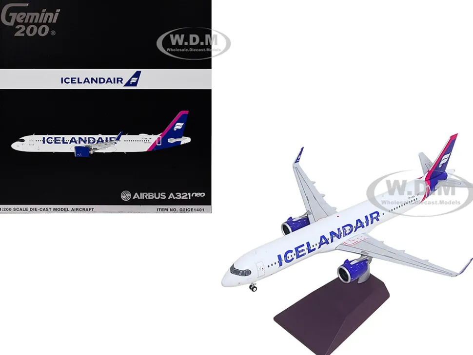 Airbus A321neo Commercial Aircraft "Icelandair" (TF-IAA) White with Blue and Pink Tail "Gemini 200" Series 1/200 Diecast Model Airplane by GeminiJets