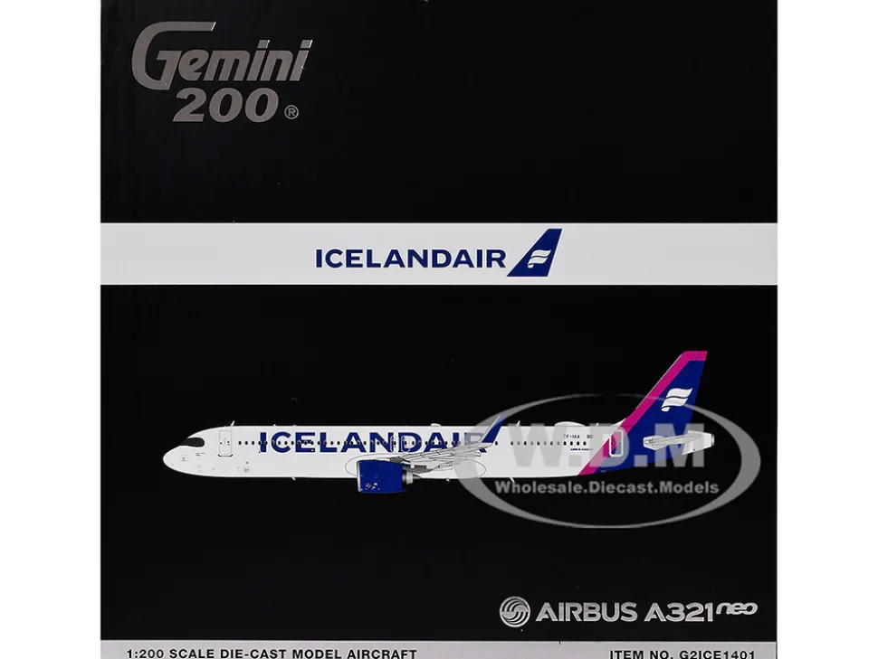 Airbus A321neo Commercial Aircraft "Icelandair" (TF-IAA) White with Blue and Pink Tail "Gemini 200" Series 1/200 Diecast Model Airplane by GeminiJets