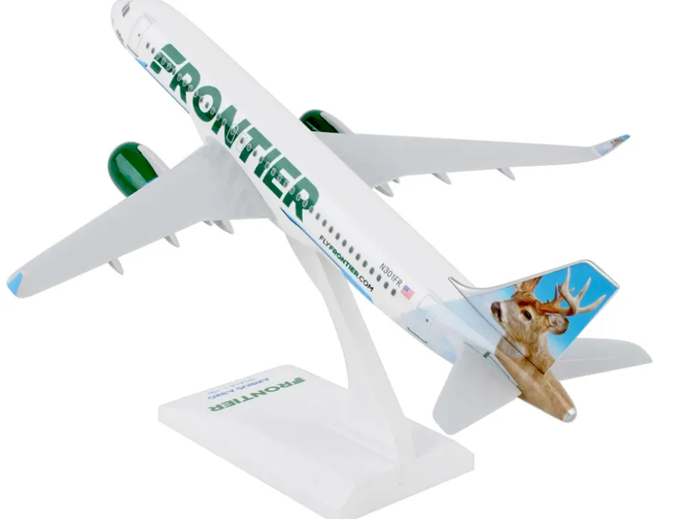 Airbus A320neo Commercial Aircraft "Frontier Airlines - Wilbur the Whitetail" (N301FR) White with Tail Graphics (Snap-Fit) 1/150 Plastic Model by Skymarks