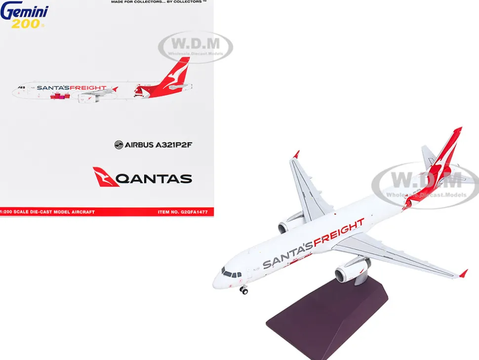 Airbus A321P2F Commercial Aircraft "Qantas Freight - Santa’s Freight" (VH-XF4) White with Graphics and Red Tail "Gemini 200" Series 1/200 Diecast Model Airplane by GeminiJets