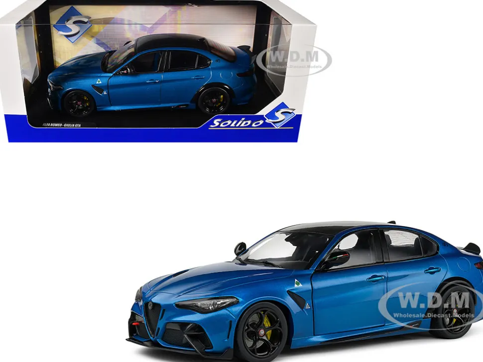 2022 Alfa Romeo Giulia GTA Anodized Blue Metallic with Carbon Top 1/18 Diecast Model Car by Solido