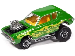 1971 AMC Gremlin Lime Green Metallic with Yellow Flames and Interior "Zingers!" Series 1/64 Diecast Model Car by Johnny Lightning