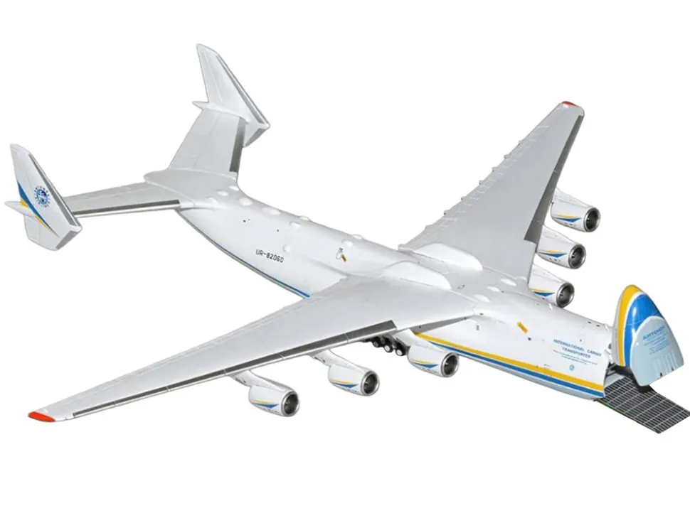Antonov An-225 Mriya Commercial Aircraft "Antonov Airlines" (UR-82060) White with Blue and Yellow Stripes "Interactive Series" 1/400 Diecast Model Airplane by GeminiJets