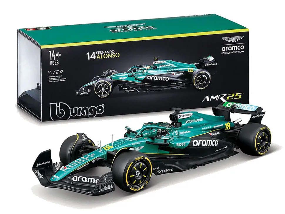 Aston Martin AMR25 #18 Lance Stroll "Aramco" Formula One F1 "World Championship" (2025) 1/24 Diecast Model Car by Bburago