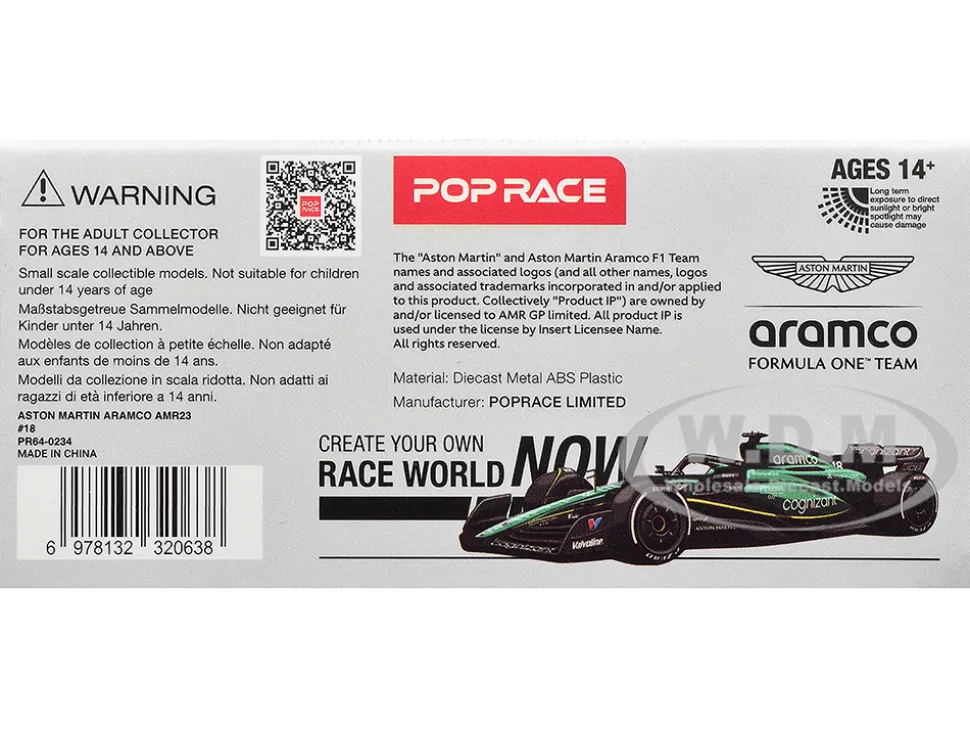 Aston Martin AMR23 #18 Lance Stroll "Formula One F1 World Championship" (2023) 1/64 Diecast Model Car by Pop Race