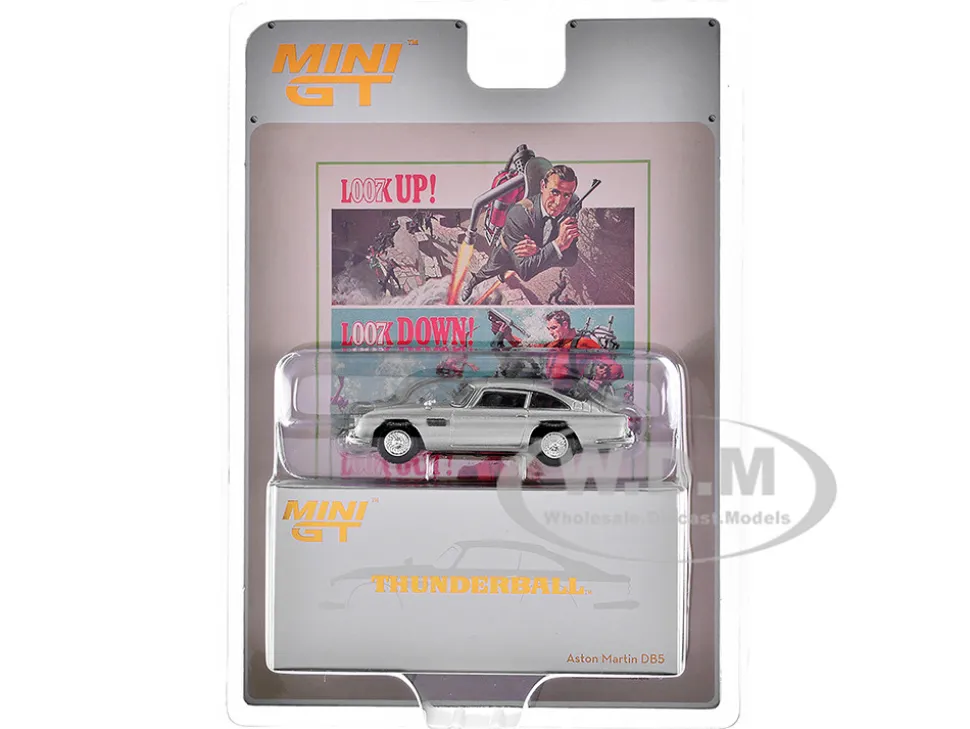 Aston Martin DB5 RHD (Right Hand Drive) Birch Silver Metallic 007 James Bond "Thunderball" (1965) Movie Limited Edition 1/64 Diecast Model Car by Mini GT