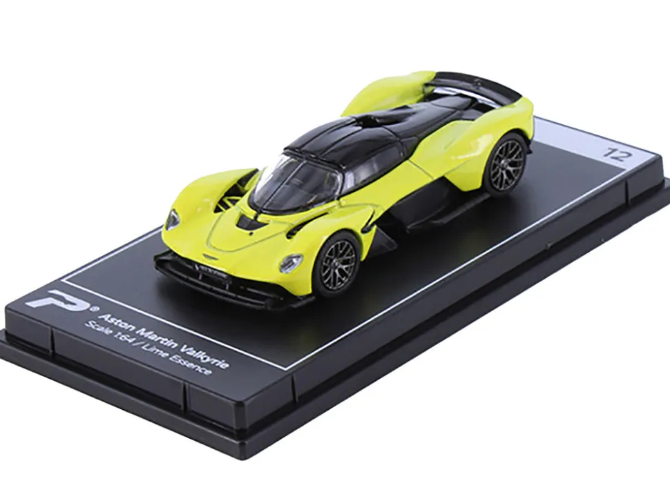 Aston Martin Valkyrie Lime Essence Yellow Metallic with Black Top Hypercar League Collection 1/64 Diecast Model Car PosterCars H12B