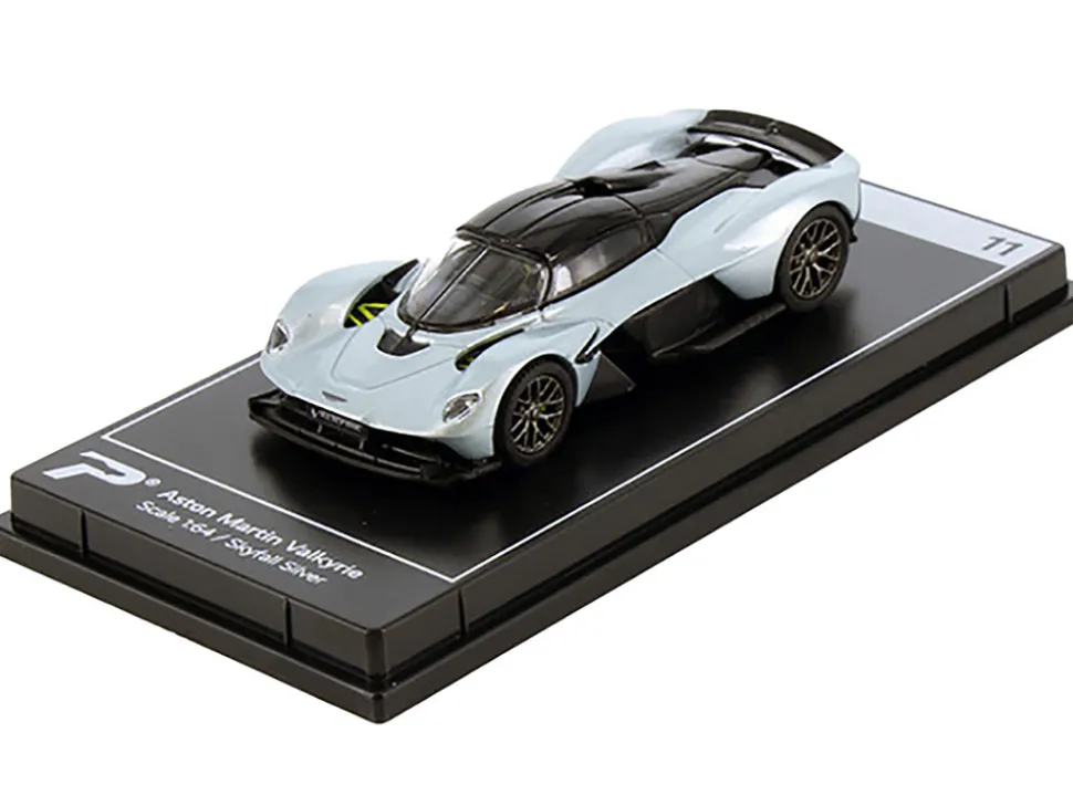 Aston Martin Valkyrie Skyfall Silver Metallic with Black Top Hypercar League Collection 1/64 Diecast Model Car PosterCars H11B