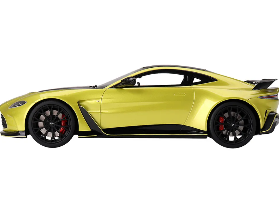2022 Aston Martin V12 Vantage RHD (Right Hand Drive) Cosmopolitan Yellow with Black Hood and Top 1/18 Model Car by Top Speed