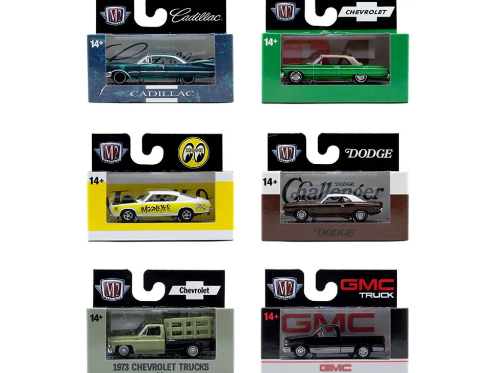Auto-Thentics 6 piece Set Release 107 IN DISPLAY CASES Limited Edition 1/64 Diecast Model Cars by M2 Machines