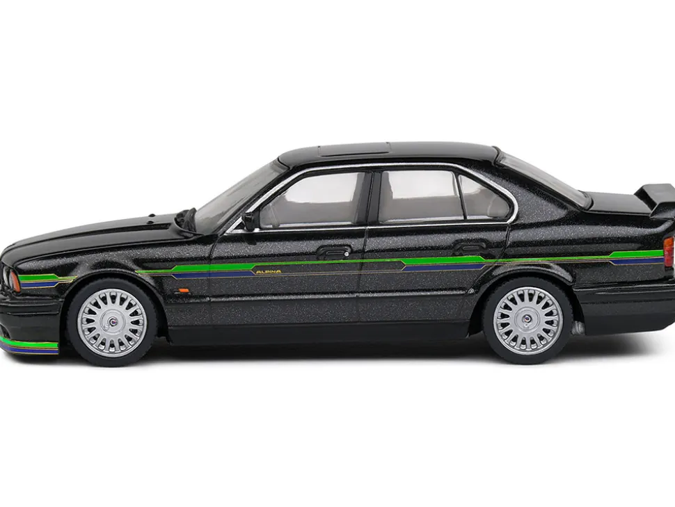 1994 BMW E34 Alpina B10 BiTurbo Black Metallic with Green Graphics 1/43 Diecast Model Car by Solido