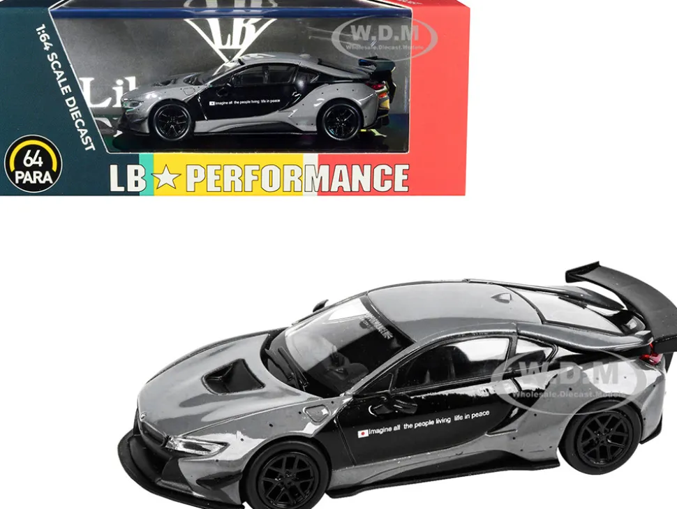 BMW i8 Liberty Walk Gray Black LB Performance Series 1/64 Diecast Model Car Paragon Models PA-55146
