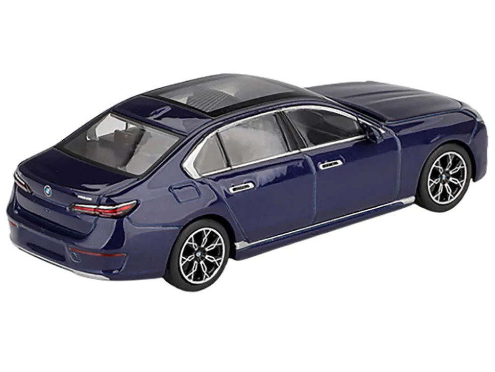 BMW i7 xDrive60 Tanzanite Blue Metallic with Sun Roof Limited Edition 1/64 Diecast Model Car by Mini GT