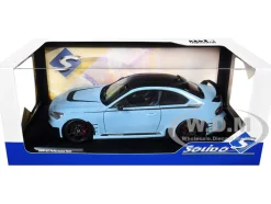 2024 BMW M2 Performance Parts Zandvoort Blue with Carbon Top and Black Stripes 1/18 Diecast Model Car by Solido