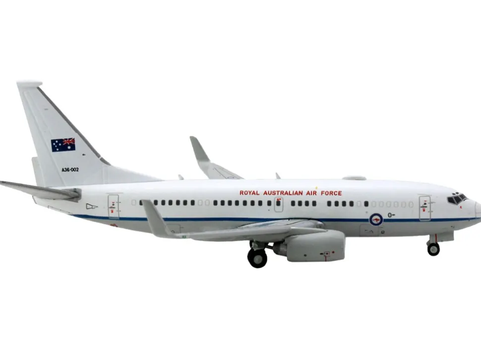 Boeing 737 700 Aircraft Royal Australian Air Force A36 002 White with Blue Stripes Gemini Macs Series 1/400 Diecast Model Airplane GeminiJets GM134