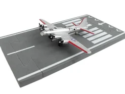 Boeing B 17 Flying Fortress Bomber Aircraft Silver Metallic United States Army Air Force with Runway Section Diecast Model Airplane Runway24 RW035