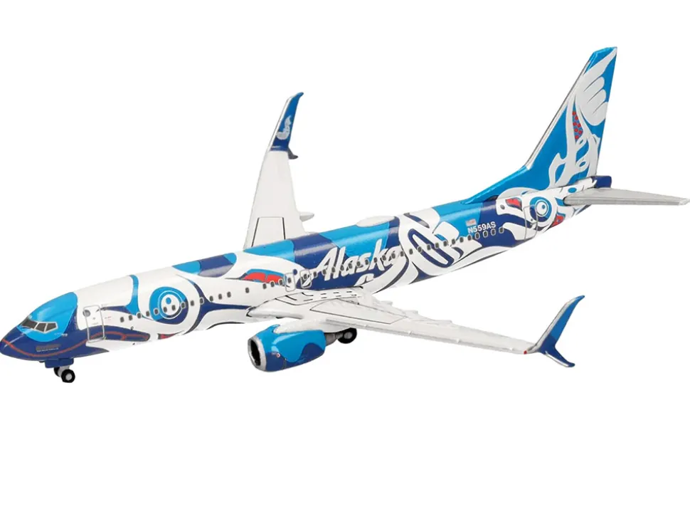 Boeing 737-800 Commercial Aircraft "Alaska Airlines - Salmon People Livery" (N559AS) Blue and White 1/500 Diecast Model Airplane by Herpa