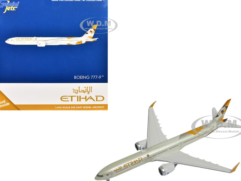 Boeing 777-9 Commercial Aircraft "Etihad Airways" (A6-FAA) Beige with Tail Graphics 1/400 Diecast Model Airplane by GeminiJets