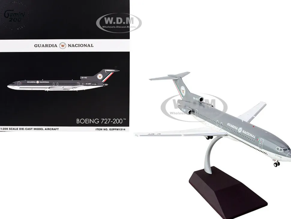 Boeing 727-200 Commercial Aircraft "Guardia Nacional (Mexican National Guard)" (XC-NPF) Gray and White "Gemini 200" Series 1/200 Diecast Model Airplane by GeminiJets