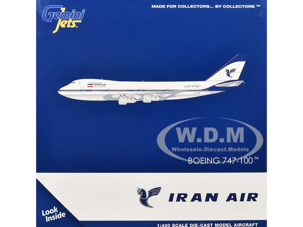 Boeing 747-100 Commercial Aircraft "Iran Air" (EP-IAM) White with Blue Stripes 1/400 Diecast Model Airplane by GeminiJets
