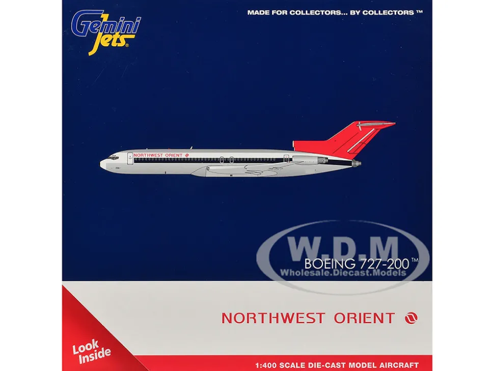 Boeing 727-200 Commercial Aircraft "Northwest Orient" (N298US) Silver with White Stripes and Red Tail 1/400 Diecast Model Airplane by GeminiJets