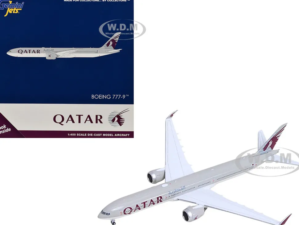 Boeing 777-9 Commercial Aircraft "Qatar Airways" (A7-BKA) Gray with Dark Red Tail Graphics 1/400 Diecast Model Airplane by GeminiJets