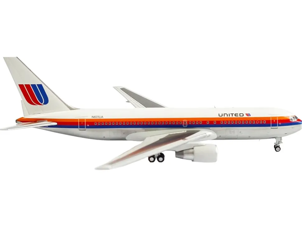 Boeing 767-200 Commercial Aircraft "United Airlines" (N601UA) White with Stripes 1/400 Diecast Model Airplane by V1:400