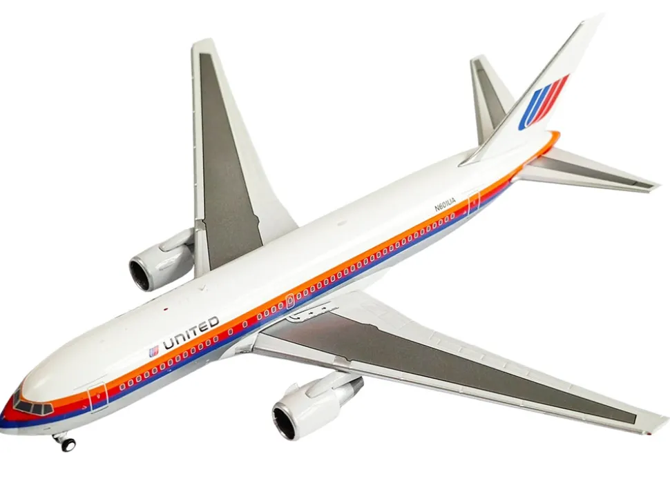 Boeing 767-200 Commercial Aircraft "United Airlines" (N601UA) White with Stripes 1/400 Diecast Model Airplane by V1:400
