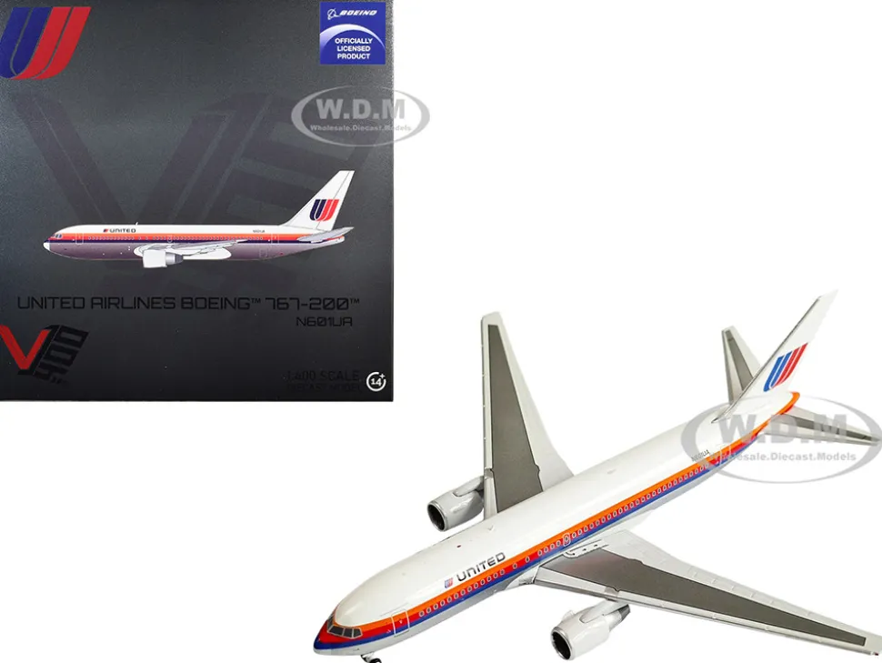 Boeing 767-200 Commercial Aircraft "United Airlines" (N601UA) White with Stripes 1/400 Diecast Model Airplane by V1:400