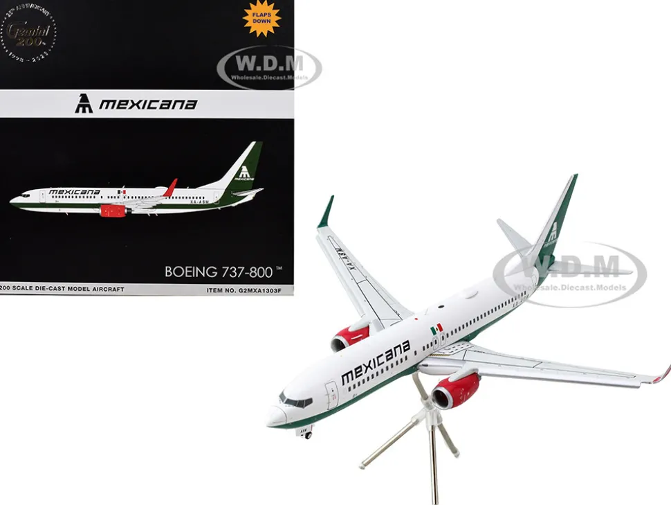 Boeing 737-800 Commercial Aircraft with Flaps Down "Mexicana" (XA-ASM) White with Green Stripes "Gemini 200" Series 1/200 Diecast Model Airplane by GeminiJets