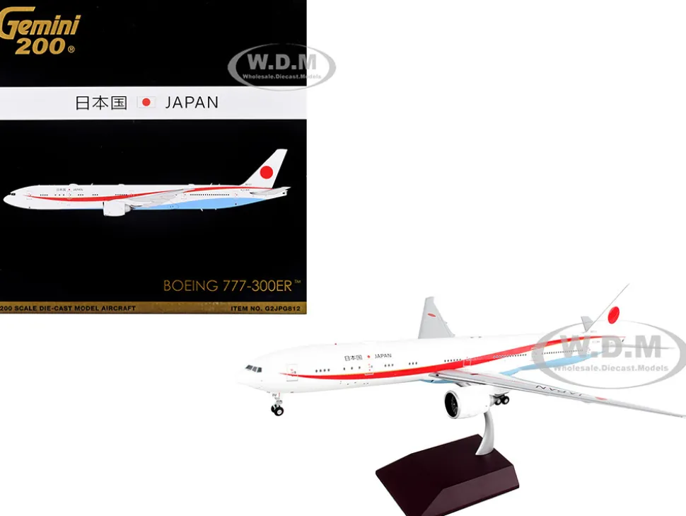 Boeing 777 300ER Commercial Aircraft Japan Air Self Defense Force JASDF White with Red Stripes Gemini 200 Series 1/200 Diecast Model Airplane GeminiJets G2JPG812