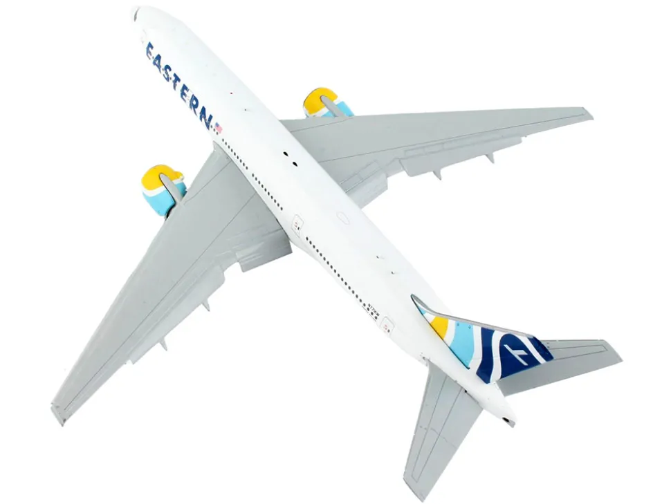 Boeing 777 200ER Commercial Aircraft with Flaps Down Eastern Air Lines White with Striped Tail 1/400 Diecast Model Airplane GeminiJets GJ2059F