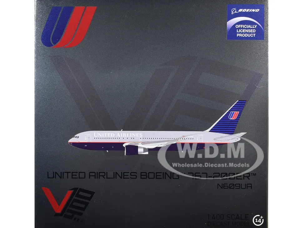 Boeing 767-200ER Commercial Aircraft "United Airlines" (N609UA) Gray with Blue Tail 1/400 Diecast Model Airplane by V1:400