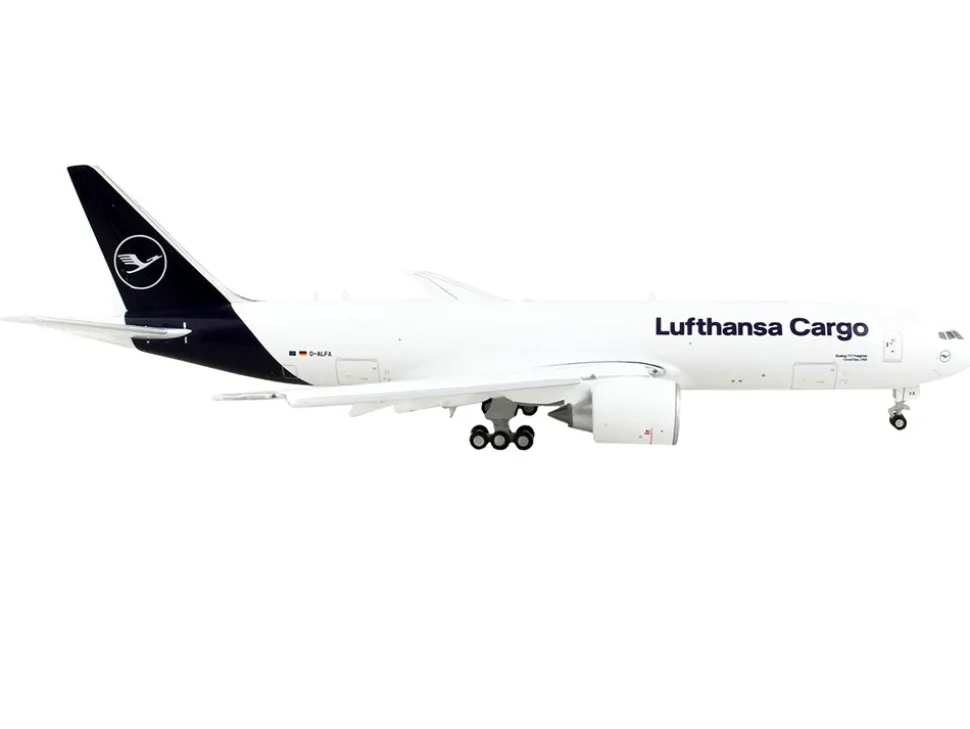 Boeing 777F Commercial Aircraft with Flaps Down Lufthansa Cargo White with Dark Blue Tail 1/400 Diecast Model Airplane GeminiJets GJ2126F