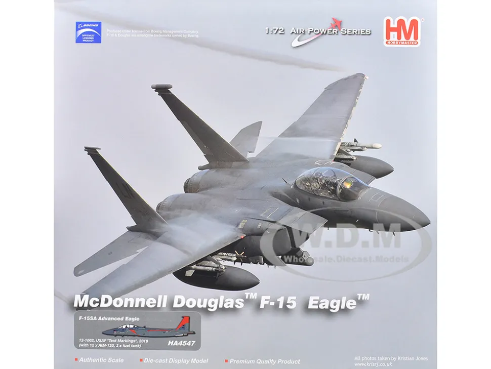Boeing F-15SA (Saudi Advanced) Eagle Fighter Aircraft "12-1002, USAF Test Markings" (2018) Saudi Royal Air Force "Air Power Series" 1/72 Diecast Model by Hobby Master