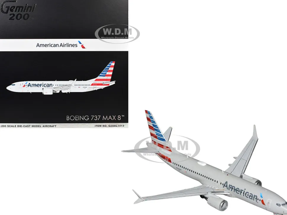 Boeing 737 MAX 8 Commercial Aircraft "American Airlines" (N326RP) Gray with Striped Tail "Gemini 200" Series 1/200 Diecast Model Airplane by GeminiJets