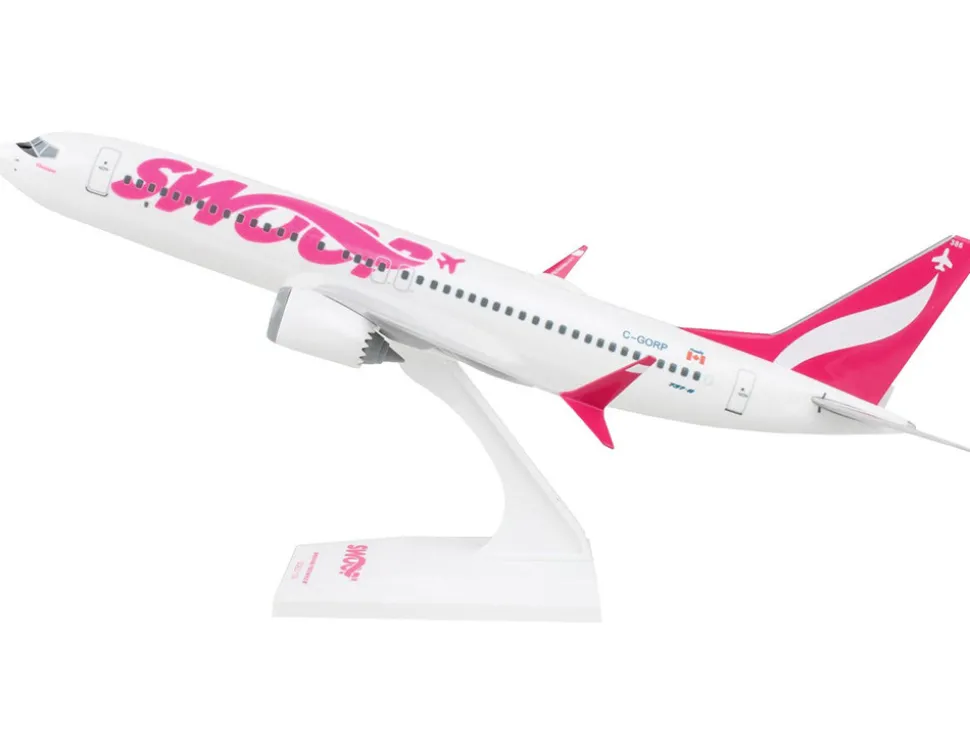 Boeing 737 MAX 8 Commercial Aircraft "Swoop" (C-GORP) White with Pink Tail (Snap-Fit) 1/130 Plastic Model by Skymarks