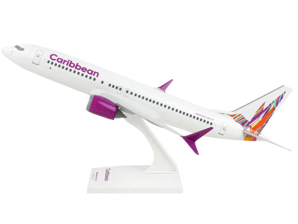 Boeing 737 MAX 8 Commercial Aircraft "Caribbean Airlines" White with Tail Graphics (Snap-Fit) 1/130 Plastic Model by Skymarks